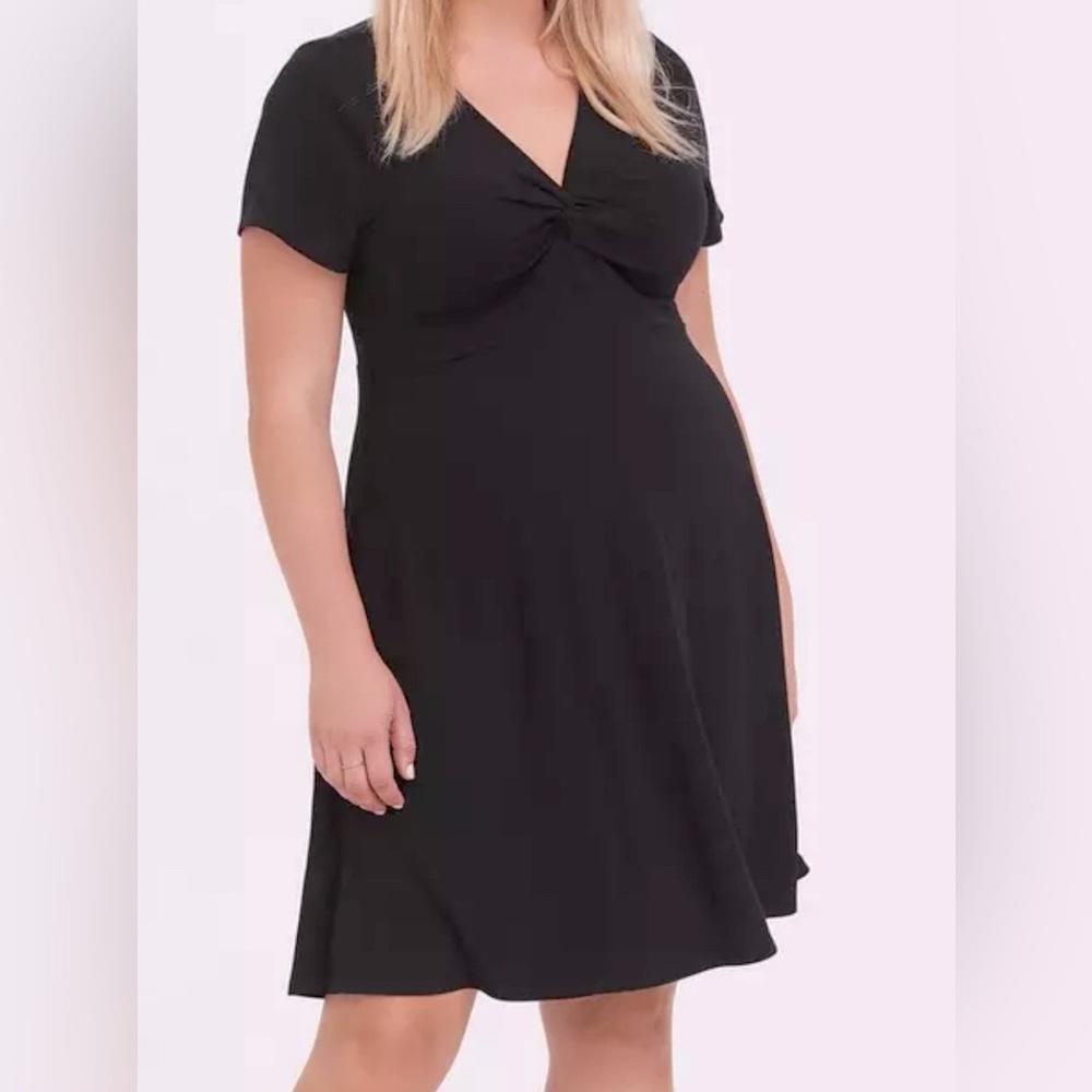 Torrid- Mini Rib Knit Twist Front Skater Dress size 00/Med/LG - Picture 2 of 8
